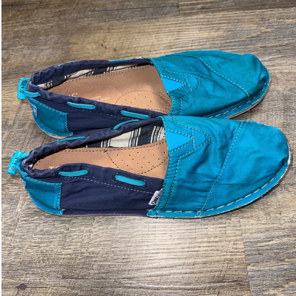 TOMS Womens Blue Teal Canvas Slip On Alpargata Flats Shoes Size 7.5 - Picture 2 of 8